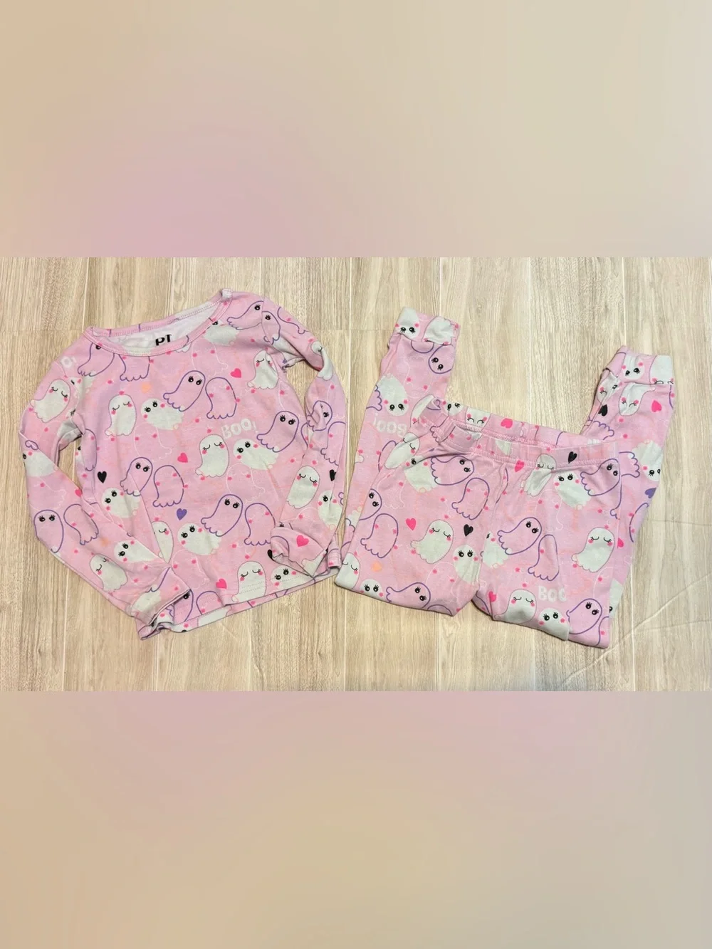 PJ Place Glows in the Dark Pink Ghost Heart Pajama Set 3T